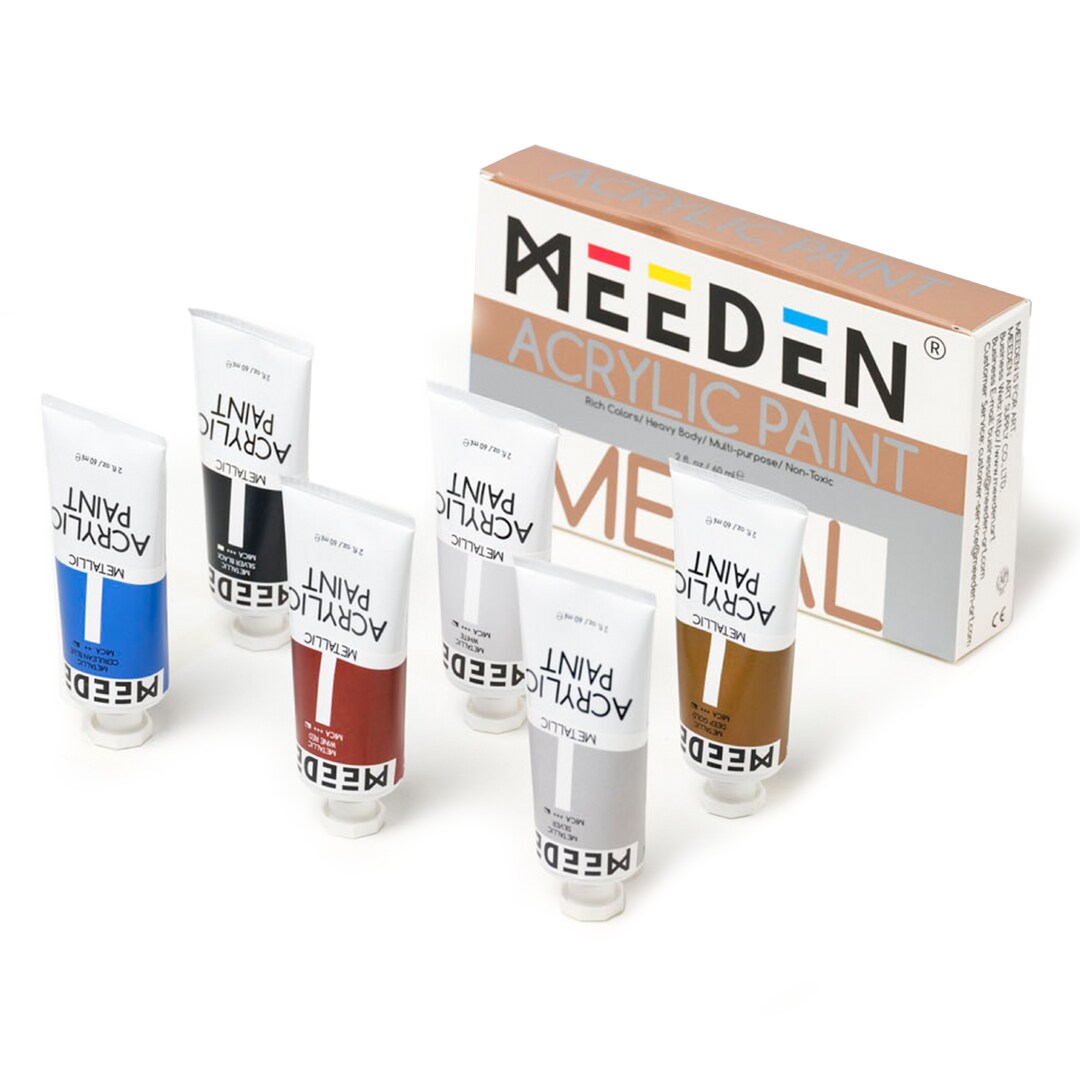MEEDEN Metallic Acrylic Paint, 6 Colors Heavy Body Acrylic Paint Set, 60 ml/2 oz Pro Tubes, Rich Pigments Non-Toxic Art & Craft Paints for Artists, Hobby Painters & Beginners